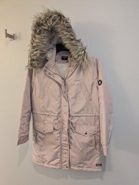 Hurley Dusty Pink Faux Fur Trim Hooded Parka Jacket Sherpa Lined Size M